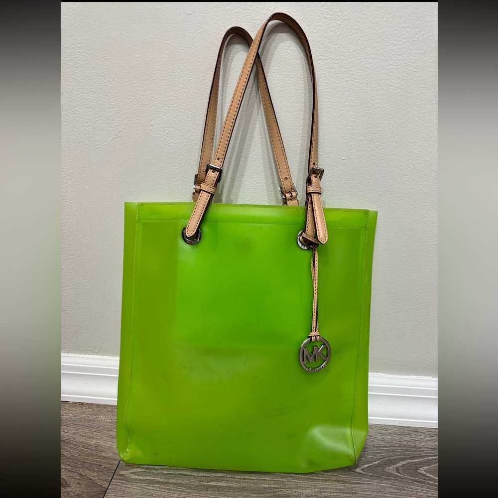 Michael Kors Neon Green Tote with Tan Straps